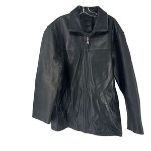 Roundtree Yorke Lambskin Leather Jacket Black Full Zip Collared Mens Size Large